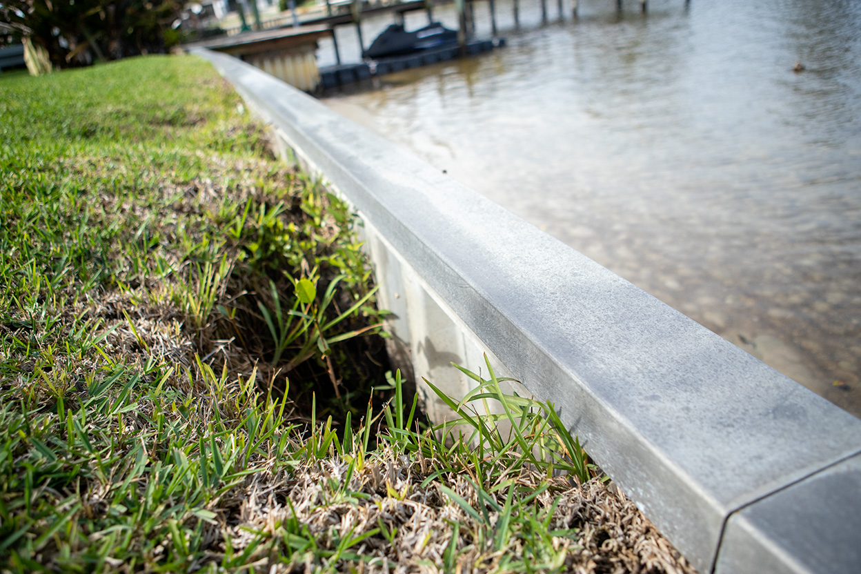 Pensacola seawall with soil void — real Gulf Coast Soil & Seawall Doctors project